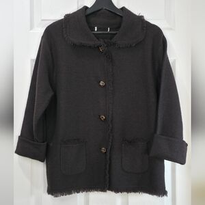 VTG 100% Merino Wool Fringe Trim Cardigan Jacket - Size M Fisherman